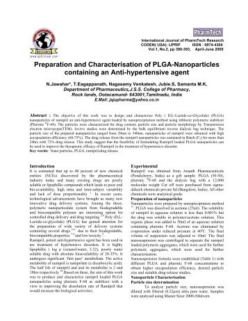Preparation and Characterisation of PLGA-Nanoparticles containing ...