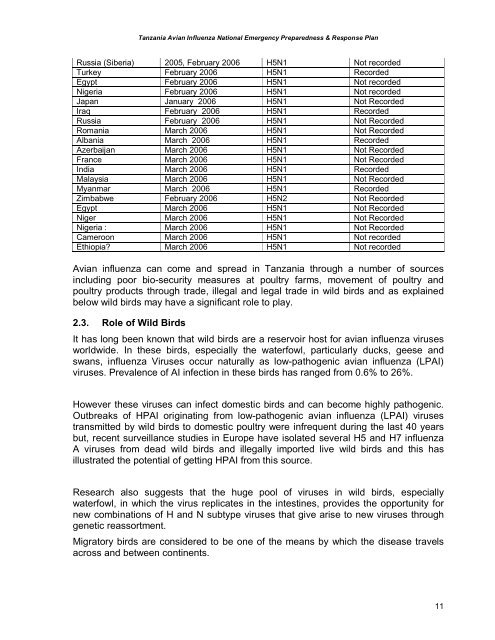 Tanzania National Plan (January 2007)[1].pdf - Avian Influenza and ...