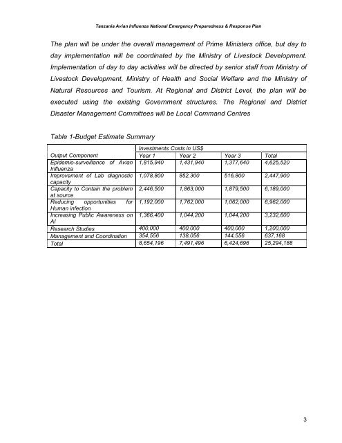 Tanzania National Plan (January 2007)[1].pdf - Avian Influenza and ...