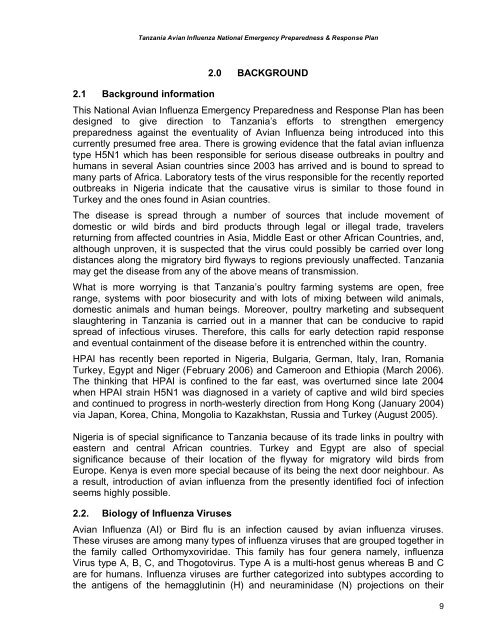 Tanzania National Plan (January 2007)[1].pdf - Avian Influenza and ...
