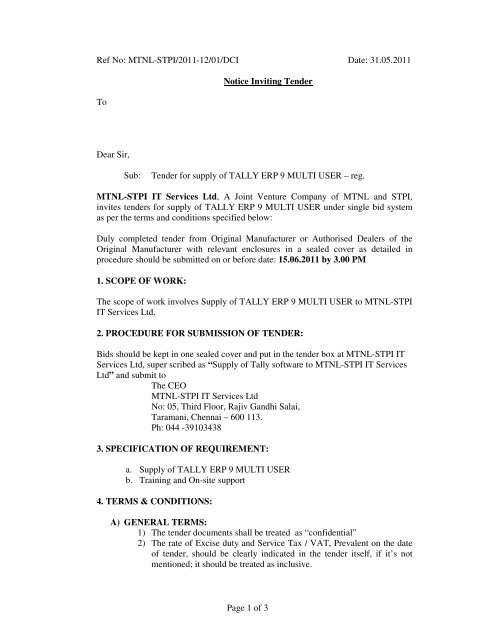 Page 1 of 3 Ref No: MTNL-STPI/2011-12/01/DCI Date ... - Chennai