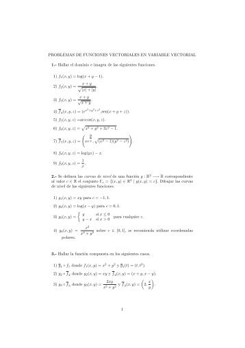 Hallar el dominio e imagen de las siguientes funciones. 1) f1(x, y)