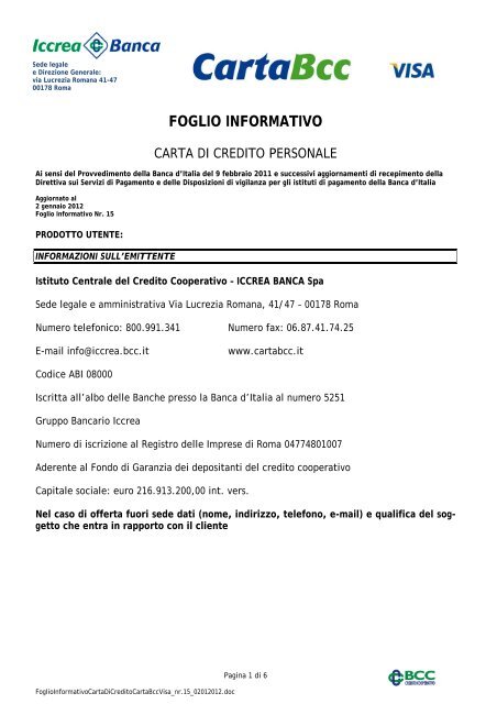 Carta BCC Credito - Banca Don Rizzo