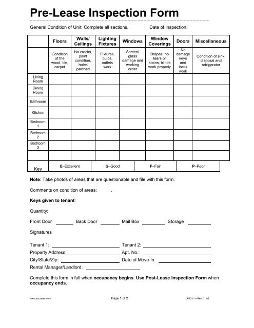 Pre-Lease Inspection Form