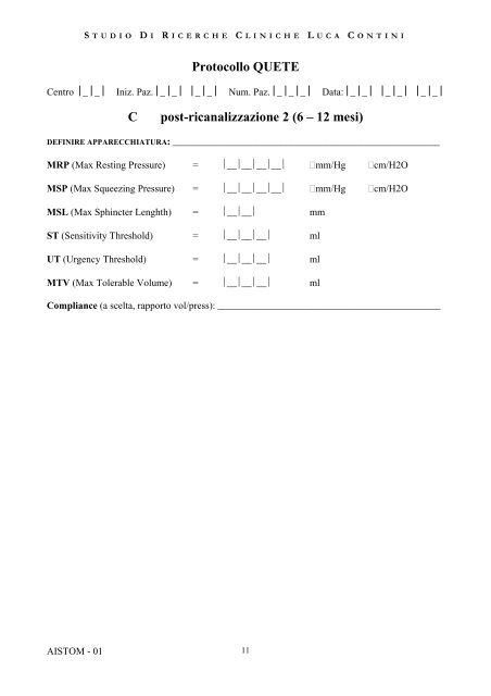 3. Schede (Case Report Form) - Aistom