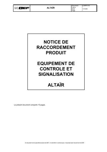 NOTICE DE RACCORDEMENT PRODUIT EQUIPEMENT DE ... - DEF