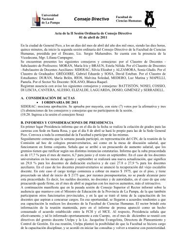 Acta de la II SesiÃ³n Ordinaria de Consejo Directivo - Facultad de ...