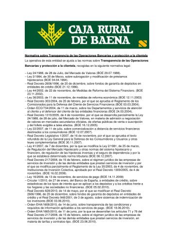 Transparencia de las Operaciones Bancarias y protecciÃ³n a la ...