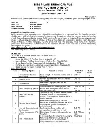 real-time systems bits g553 - Student Welfare Division - BITS Pilani