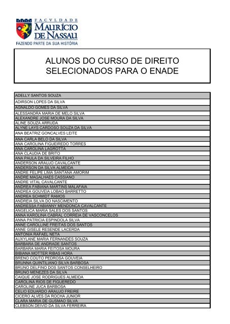 alunos inscritos no enade de direito maceio 2012.2 - Curso de ...