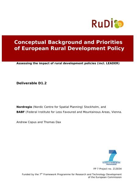 Conceptual Background and Priorities of European Rural ... - RuDI