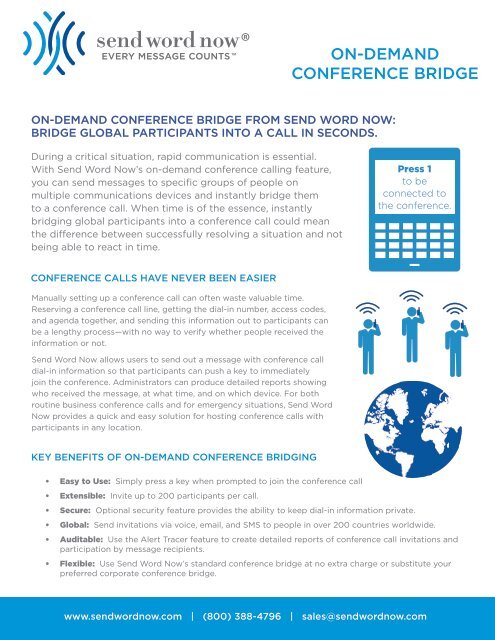 On-Demand Conference Bridge Brochure - Send Word Now