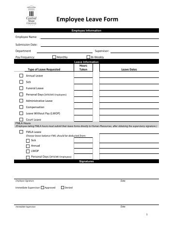 Employee Leave Form - Central State University
