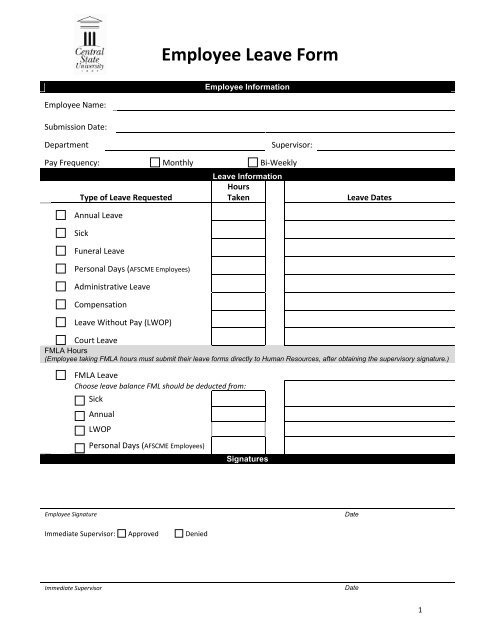 Employee Leave Form - Central State University