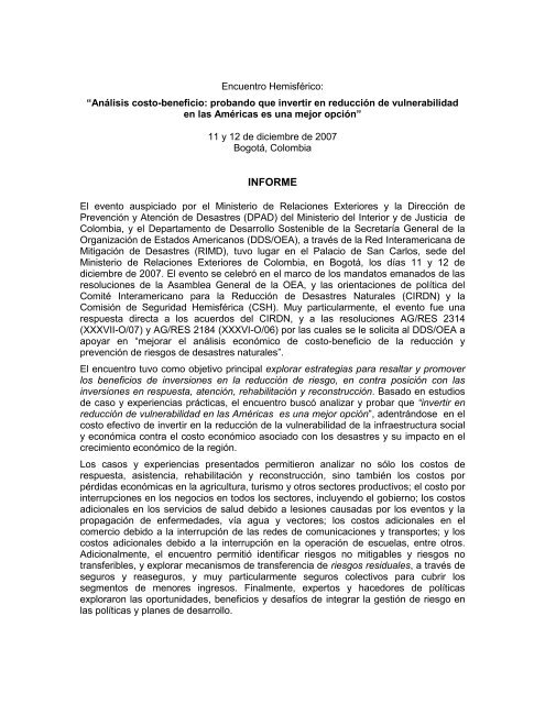 INFORME - Red Interamericana de MitigaciÃ³n de Desastres