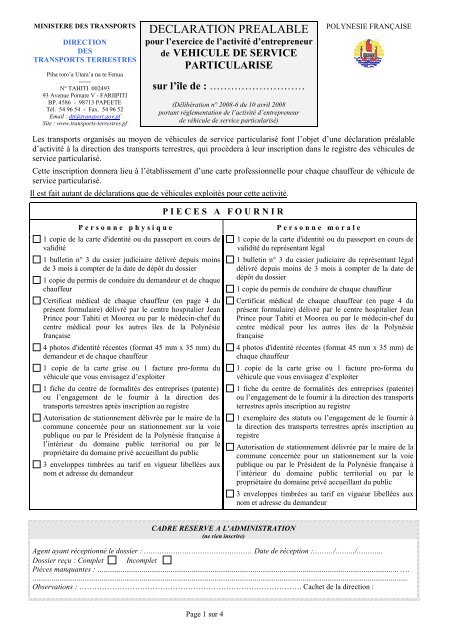 Formulaire VSP - Direction des Transports Terrestres