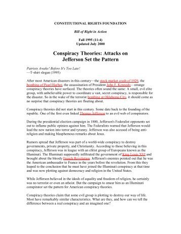 Conspiracy Theories - Attacks on Jefferson Set the Pattern - Twyman ...