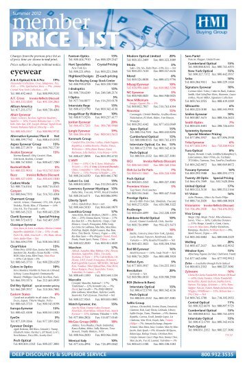 Member PRICE LIST - HMI Buying Group