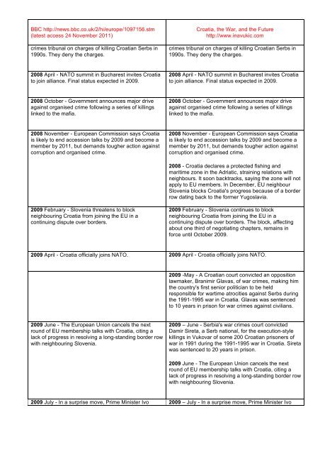 Timeline: Croatia - A Chronology of key events - Croatia, the War ...