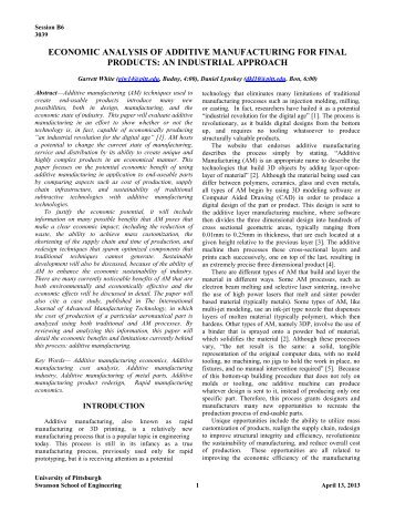 economic analysis of additive manufacturing for final products