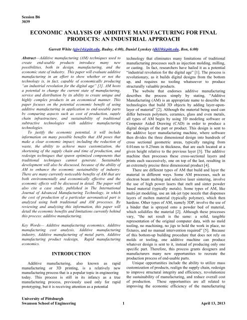 economic analysis of additive manufacturing for final products