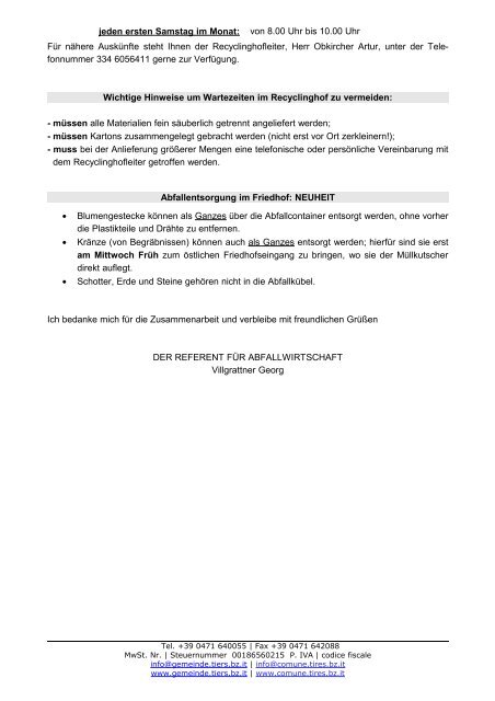 GEMEINDE TIERS COMUNE DI TIRES