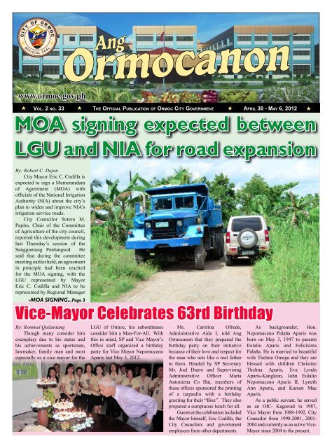 MOA signing expected between LGU and NIA for road expansion