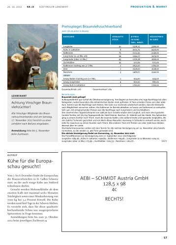 Kühe für die Europa - Südtiroler Braunviehzuchtverband