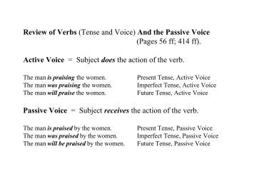 Review of Verbs (Tense and Voice) And the Passive Voice (Pages ...