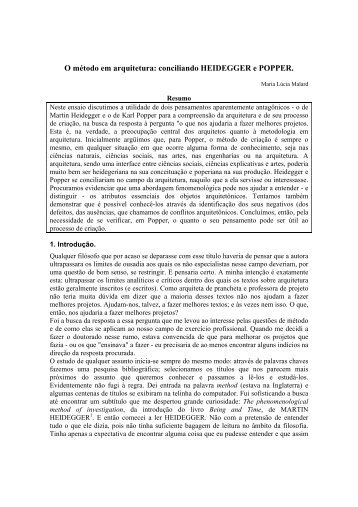 O método em arquitetura: conciliando HEIDEGGER e POPPER.