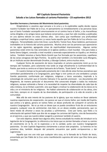 Saludo a los Laicos llamados al carisma Pasionista - PDF