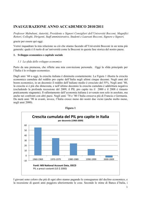 La relazione del rettore, Guido Tabellini - Università Bocconi