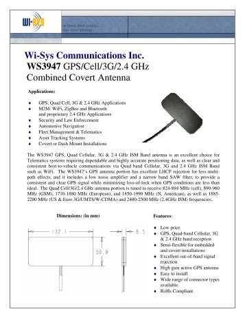 Wi-Sys Communications Inc. WS3947 GPS/Cell ... - Canal Geomatics