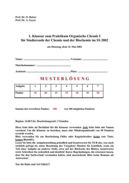 M U S T E R L O S U N G Institut Fur Organische Chemie