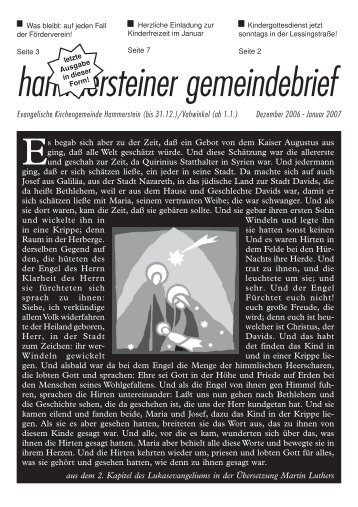 Januar 2007 - Evangelische Kirchengemeinde Vohwinkel