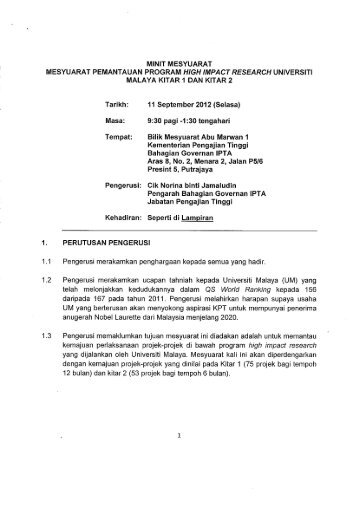 Minit Mesyuarat - High Impact Research - Universiti Malaya