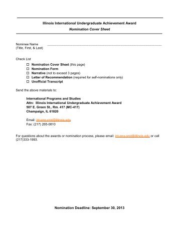 Cover sheet and Nomination Form - International Programs and ...