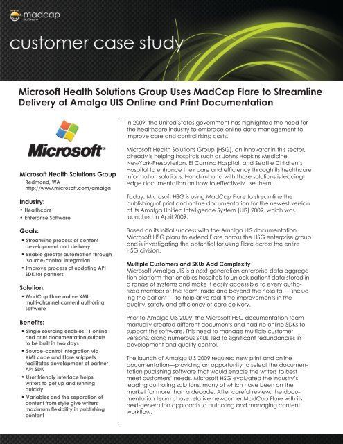Microsoft Health Solutions Group Uses MadCap Flare to Streamline ...