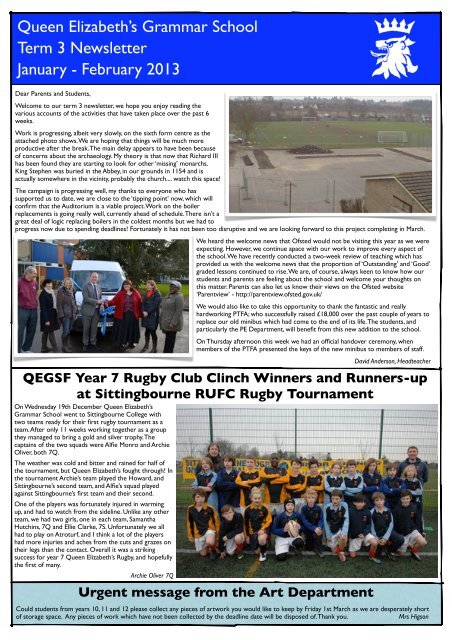 Term 3 Newsletter 2012-13 - February 2013 - Queen Elizabeth's ...