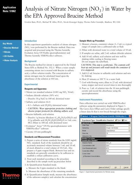 Analysis of Nitrate Nitrogen (NO3-) in Water by the EPA Approved ...