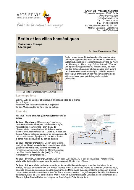 Berlin et les villes hansÃ©atiques - Arts et Vie