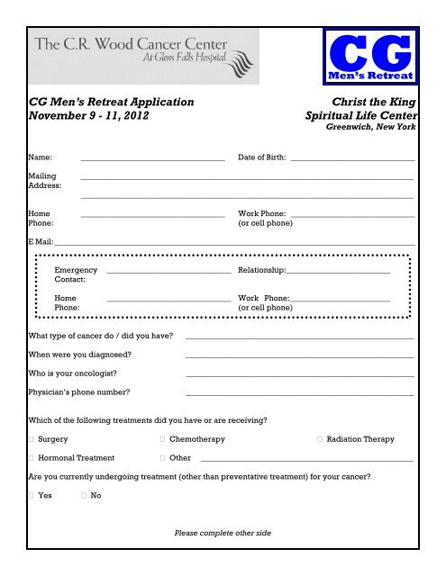 Mens Retreat Application - Glens Falls Hospital