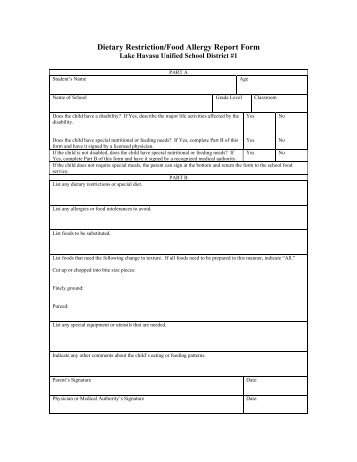 dietary restriction/food allergy form - Lake Havasu Unified School ...