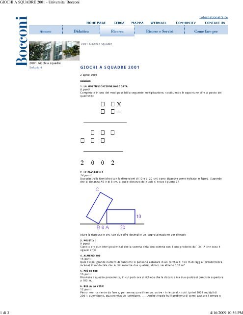 GIOCHI A SQUADRE 2001 - Uni... - La Farina