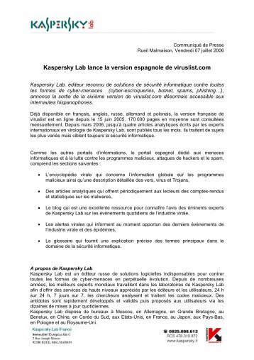 Kaspersky Lab lance la version espagnole de viruslist.com