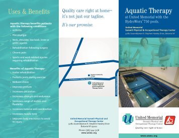 Download Aquatic Therapy Brochure - United Memorial Medical ...