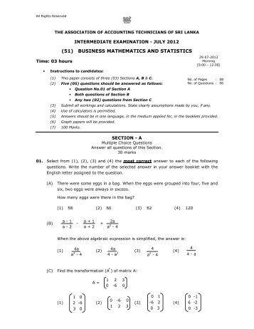 51 Business Mathematics and Statistics - The Association of ...