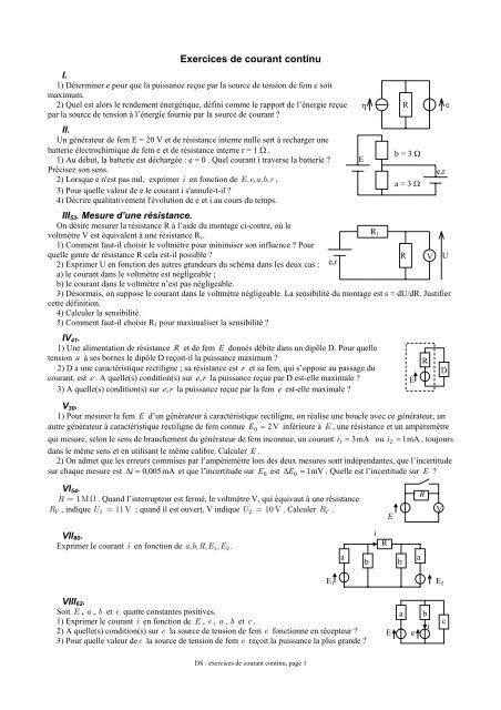 Exercices de courant continu