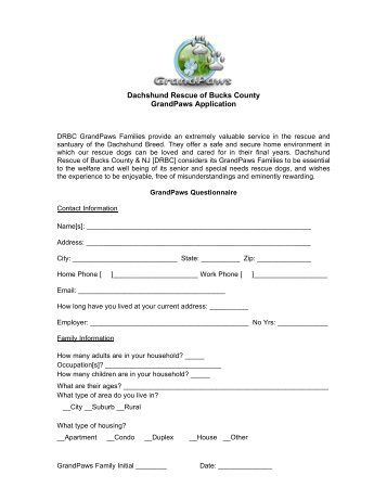 DRBC GrandPaws Application - Dachshund Rescue of Bucks County