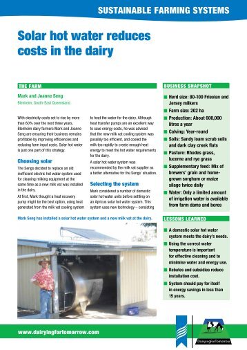 solar hot water reduces costs in the dairy - Dairy Sustainability Website